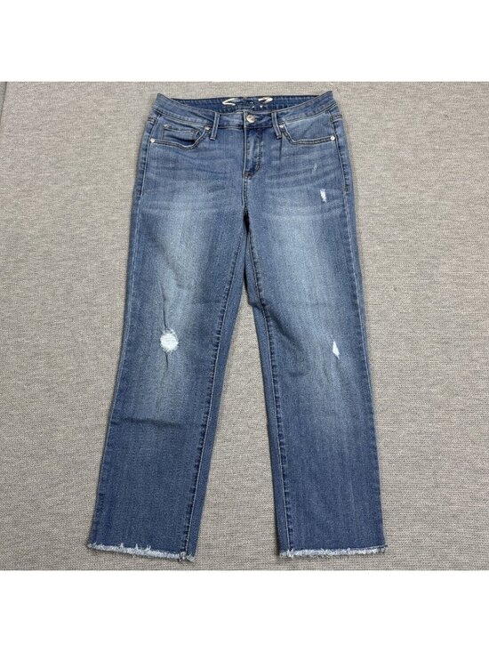Seven7 Denim - Seven 7 Tower Straight Crop Jeans Womens Size 4 Blue Denim Distressed Raw Hem